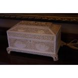 Impressive vintage carved Indian Casket 40cm by 24cm, 25cm high. Carved panels of The Red Fort and