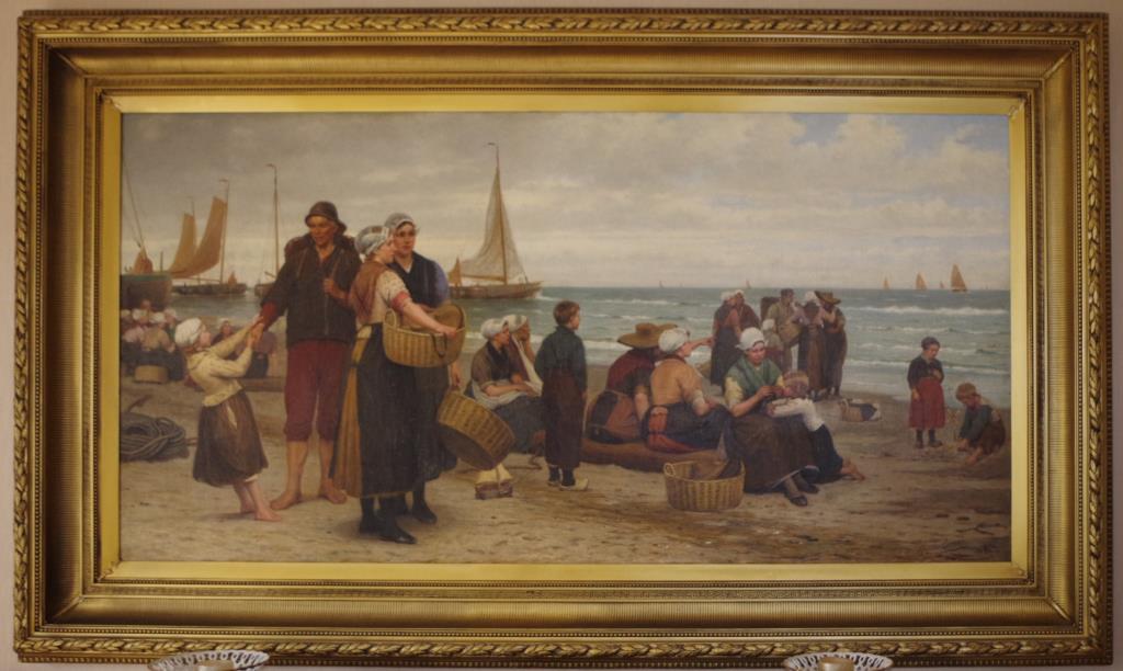 Henri Jacques Bource (Belgium 1826-1899) , Beach Scene, oil on canvas, signed lower right, 98cm by