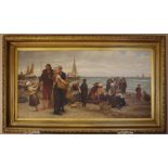 Henri Jacques Bource (Belgium 1826-1899) , Beach Scene, oil on canvas, signed lower right, 98cm by