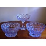 Three heavy cut crystal bowls decorated with birds on branches