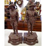 Two large metal Cavalier figures Don Juan & Don Cesar, on marble bases, 55cm high approx.