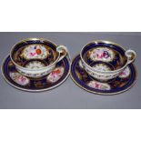 Two Hicks & Meigh bone china cups and saucers decorated with flowers, together with matching cream