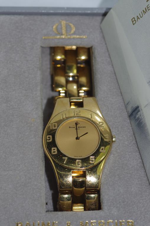 Baume & Mercier Geneve quartz watch gold plated, Fond Acier Inox with stainless steel back and