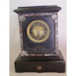 Antique French marble and slate mantle clock with timepiece only movement, no key or pendulum,