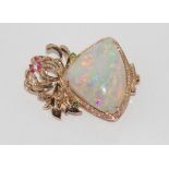 18ct rose gold, ruby, diamond & solid opal pendant with green tsavorite, can be worn as a brooch