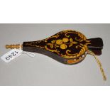 Victorian inlaid treen pin cushion in the form of bellows, 18.2cm wide