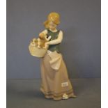 Lladro girl with basket of puppies figurine 25cm high
