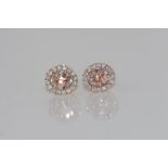 18ct rose gold, morganite and diamond earrings oval morganite = 1.13ct, diamonds = 31pts, weight: