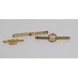 Three gold brooches with seed pearls/pearls comprising 9ct single pearl brooch weight: approx 2.78