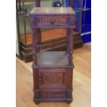 French walnut marble top night stand with marble lined lower cabinet, 41cm wide, 39cm deep, 99cm