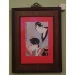 Japanese woodblock print in traditional rosewood frame, 74cm x 53cm (frame) approx