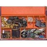 Box of costume jewellery including some silver