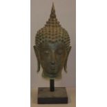 Thai bronzed Buddha head on stand H57cm approx