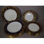 Wedgwood bone china part dinner set with blue and gilding to border, to include 8 plates and 8