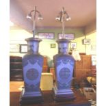Pair of Chinese bronze electric lamps with adjustable height, 80cm high approx