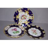 Three various Victorian porcelain dessert plates all with similar hand painted floral decoration,