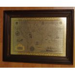 Royal Geographic Society framed silver world map circa 1976, marked 925/1000, 51cm x 70cm (frame)