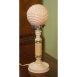 Art Deco pale pink table lamp with glass shade, 42cm high approx