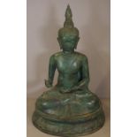 Large green bronze Thai Shakyamuni seated Buddha (medicine Buddha), H58cm approx
