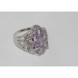 Silver ring with rose de France amethysts size: O/7