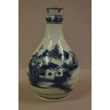 Late 18th century Chinese blue & white vase decorated with a scene depicting a house amongst