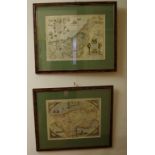Two framed map prints 57cm x 88cm approx.
