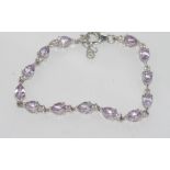 Silver bracelet with rose de France amethyst and white topaz marked 925