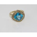 9ct gold, facetted blue topaz and diamond ring weight: approx 5.3 grams, size: P/7-8