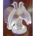 Lalique frosted crystal Ariiane two dove figure sticker to base, H22cm approx