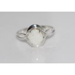 Silver and solid white opal ring size: K-L/5