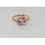 10ct rose gold, morganite and diamond ring weight: approx 2.5 grams , size: O/7