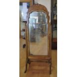 French art nouveau cheval mirror 166cm high, 71cm wide