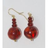 Baltic amber & graduated almandine garnet earrings on 9ct gold hooks