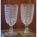 Pair of Victorian glass celery vases with wheel cut fern decoration, 24.5cm high (tallest)