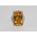 14ct white gold, citrine and diamond ring weight: approx 10.3 grams, size: N-O/6-7