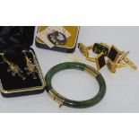 Wedgwood pendant in box together with floating gold and glass crocodile earrings, various