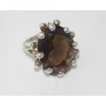 Hallmarked sterling silver ring with smokey quartz hallmarked for London, size: L-M/6