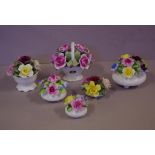 Six floral encrusted china ornaments to include Ansley and Coalport