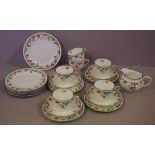 Part Royal Doulton art deco tea set pattern: oranges and lemons, to include 6 cups, 4 saucers, 10