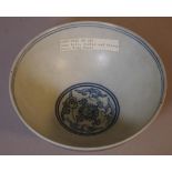 Chinese late Ming blue & white bowl decorated with "Long Life, riches & honour", 17cm diameter