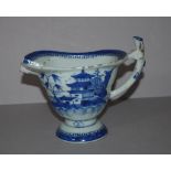 19th century Chinese export blue & white sauce jug traditional decoration, glaze chips to trim, 11cm