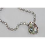 Japanese Akoya pearl necklace with silver mounted mabe pendant