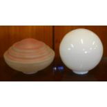 Two vintage electric light shades including Art Deco, 30cm diameter (largest)