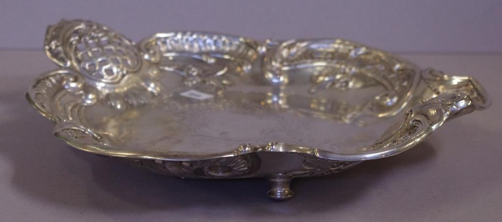 Austrian silver tray on four ball feet quality 800 silver, with elaborate in relief decoration, - Image 2 of 2