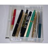 Nine vintage fountain pens & others including Sheaffer, Platignum and 2 with gold filled cases