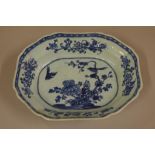 Chinese 18th/19th century blue and white bowl decorated with birds and trailing plants, 30.4cm x