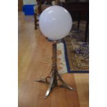 Art deco bank lamp with metal base and glass ball shade, 83cm high approx