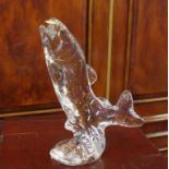 Large glass trout figurine signed FM 1988 to base, 27 cm high