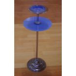 Art Deco ashtray stand with blue coloured glass, metal and plastic, 69cm approx