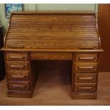 Oak roll top desk 137cm wide, 71cm deep, 122.5cm high